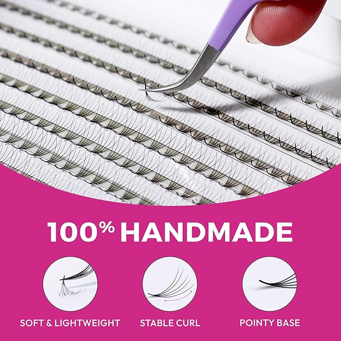 600 Easy Promade Fans - 5D 0.07 Curl CC Mixed Lengths 8-16mm - Ultra Speed 20 Lines Eyelash Trays Volume Premade Lash Fans Handmade Pre Made Eyelash Extensions Fluffy Soft Pointy Base