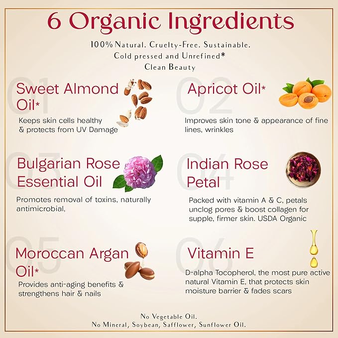 SAFA Organic Rose Essential Oil for Face, Hair, Body & Nails | Bulgarian Rose After Shower Body Oil for Women | Pure Scented Hair Oil & Skin Moisturizer – 1 Fl Oz