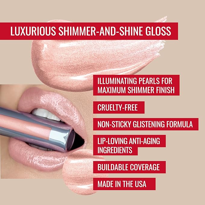 Runway Rogue LuxGloss Kit with Moisturizing Lip Gloss Tube, Photo Filter and Lip Liner Pencil, Nude Awakening