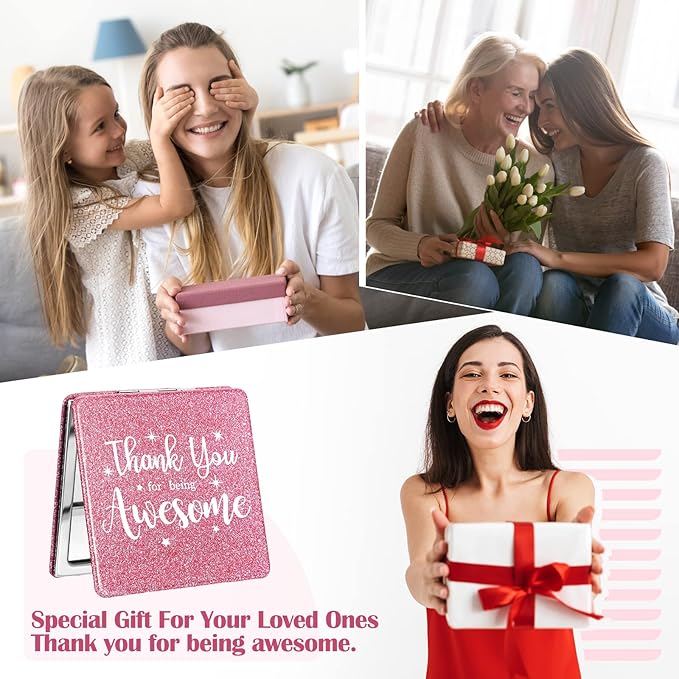 Qunclay 12 Pcs Employee Appreciation Gifts, Compact Mirror for Women Thank You for Being Awesome Makeup Mirror Favors for Mother's Day Teachers Volunteer Nurse