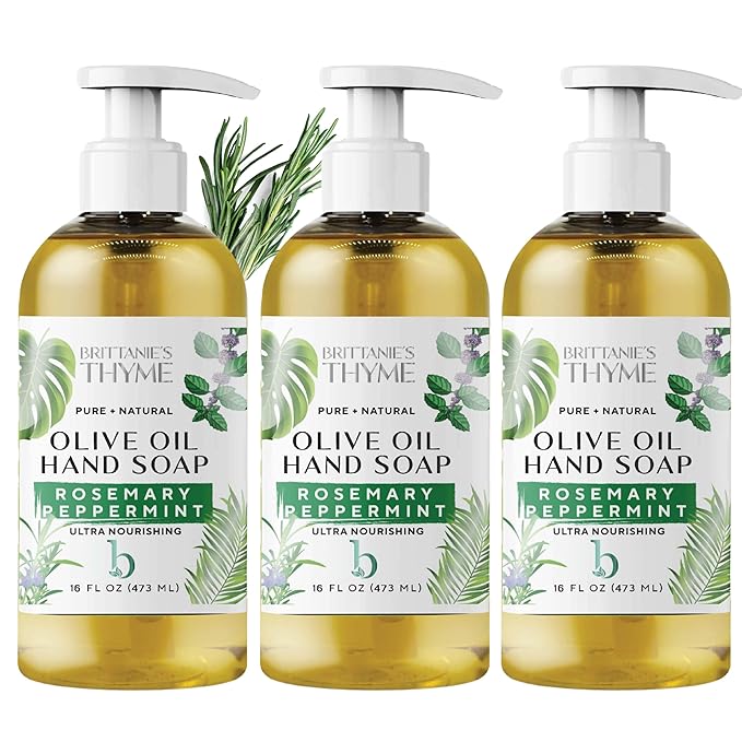 Brittanie’s Pure Castile Liquid Soap Refill, Rosemary Peppermint, 16 Ounce 3 Pack | Dish Soap, Hair & Body, Home, Gentle and Pure, Made with Natural Luxurious Oils, Vegan & Gluten Free Non-GMO