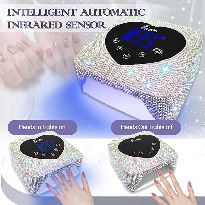 UV LED Nail Lamp for Nails, Kicylicy UV Nail Lamp 72W,Cordless UV Nail Lamp for Gel Polish, Rechargeable Diamond LED Nail Dryer with 5 Timer Settings, Touch Control&Auto Sensor for Salon&Home