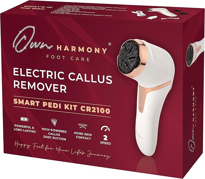 Own Harmony Electric Callus Remover with Vacuum - Foot Care for Women - Professional Pedicure Tools for Powerful Pedi Care Vac - 3 Rollers Electric Feet File CR2100 - Best for Hard Dry, Cracked Heels