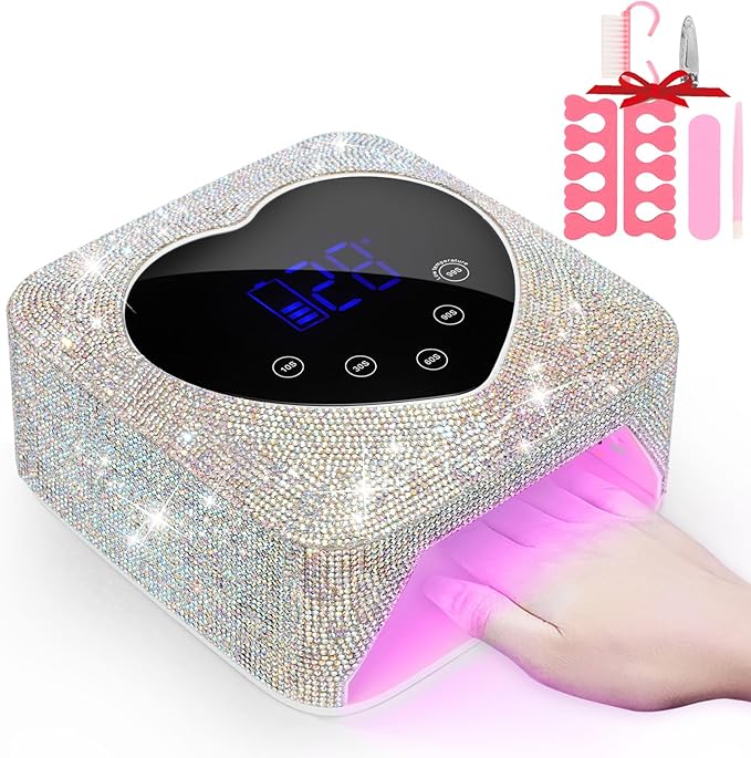 UV LED Nail Lamp 72W Rechargeable Cordless UV Nail Dryer Light for Gel Nails,Sparkling Diamond Fast Curing Gel Polish Lamp with 5 Timer & Nail Kit,Auto Sensor,Nail Art Drying Tools for Home Salon