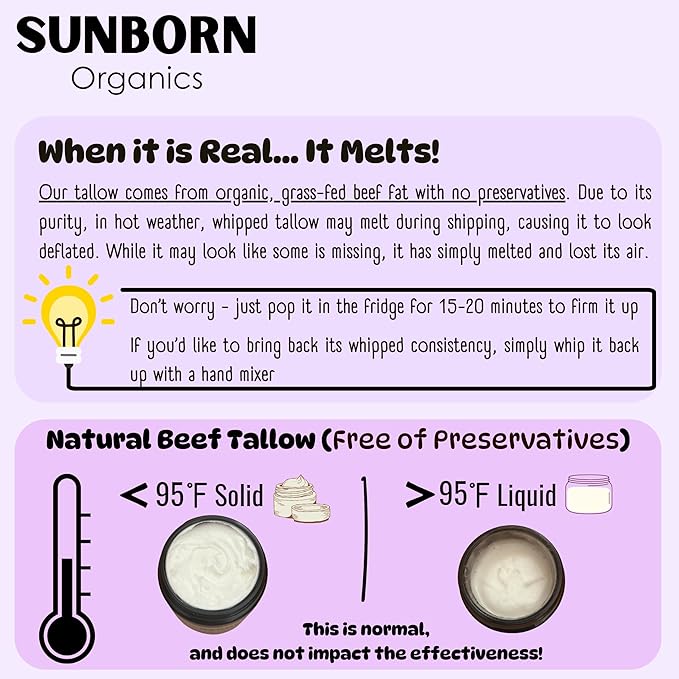 Pure Whipped Tallow Balm | Handmade in USA | 100% Organic Grass-Fed Beef Tallow for Skin | Beef Tallow Face Moisturizer Lotion for Dry Skin, Eczema, Baby, Lip Balm (4oz, Cozy Lavender)