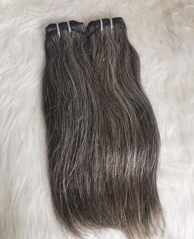 Raw Unprocessed Gray Hair Human Hair Bundles Natural Grey Hair Real One Donor Salt And Pepper Virgin Hair Weave (14" 16")