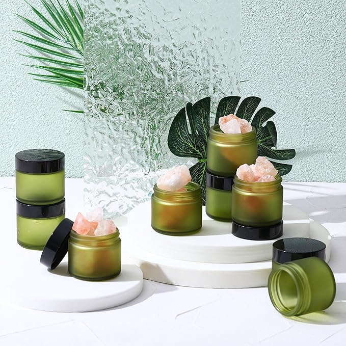Domensi 72 Pcs 2 oz Glass Jars with Lids Travel Size Round Leakproof Empty Cosmetic Jars with Inner Liners Lid for Storing Makeup Lotions Face Cream Ointments Candle DIY Making (Pea Green)