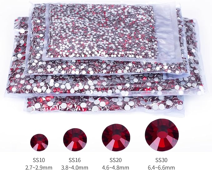 2000PCS Dark Red Rhinestones Bulk, Flat Back Crystal Glass Stone Round Gems,SS30, 6.4-6.6mm