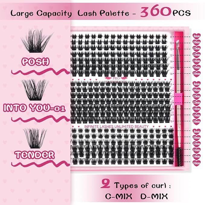 346 Pcs Lash Clusters,Individual Cluster Lashes DIY Lash Extension 3 Styles Mix Eyelash Clusters Volume Wispy Lashes Super Thin Band Reusable Soft & Comfortable(Mix Styles A,C-8-16 mix)