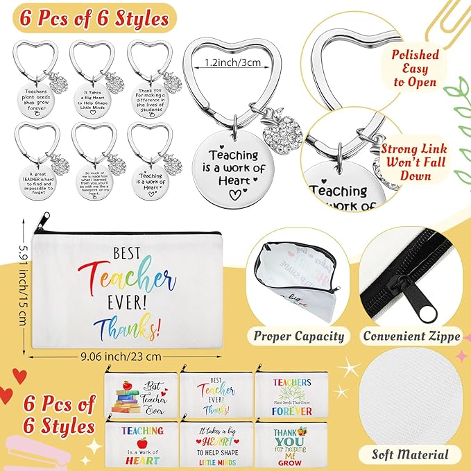 24 Pcs Teacher Appreciation Gift from Students 2025 Teachers' Day Thank You Gifts Bulk 24 oz Plastic Tumbler Cup Makeup Cosmetic Bag with Zipper Crew Sock Keychain for Retirement(Vibrant)