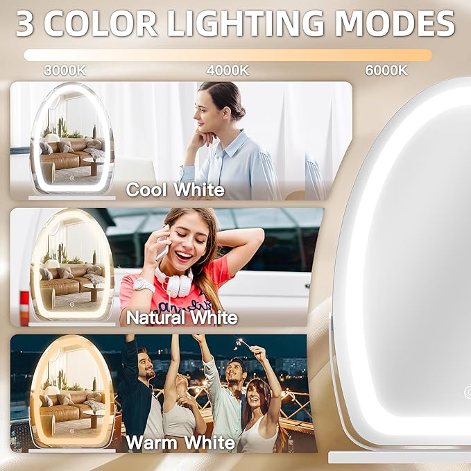 FENNIO Vanity Mirror with Lights, 17x13 inch LED Lighted Makeup Mirror, Large Makeup Mirror with Lights, Touch Sensor with 3-Color Lighting, Dimmable for Vanity Desk Tabletop, Bedroom