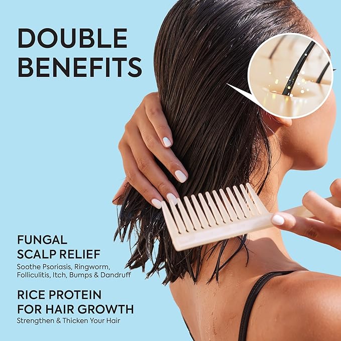 Fungal Scalp & Hair Loss Solution: Natural Therapeutic Shampoo & Conditioner Set for Psoriasis Folliculitis Itchy Bump Dandruff & Thinning Hair - Hair Growth with Rice Protein - Soothing, Sulfate-Free