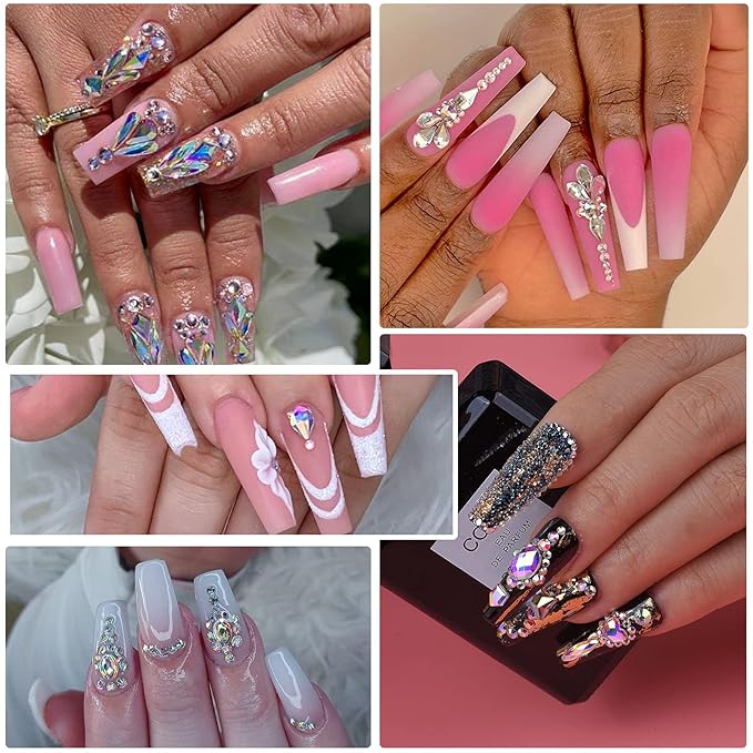 3000 Pcs Nail Art Rhinestones HUETFAT Nail Gems AB Clear Flatback Stones Crystals Mixed 6 Size Nail Diamonds with Storage Organizer Box Wax Pencil Tweezers 3D Jewels for Nail Design (AB Clear)