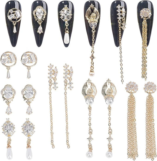 12Pcs Gold Nail Charms Gold Rhinestones for Nails Gold Charms for Nails Shiny Nail Crystal Nail Art Charms Gems Jewelry Nail Diamond Rhinestone Charms for Girls Woman Craft DIY Nail Art Decoration