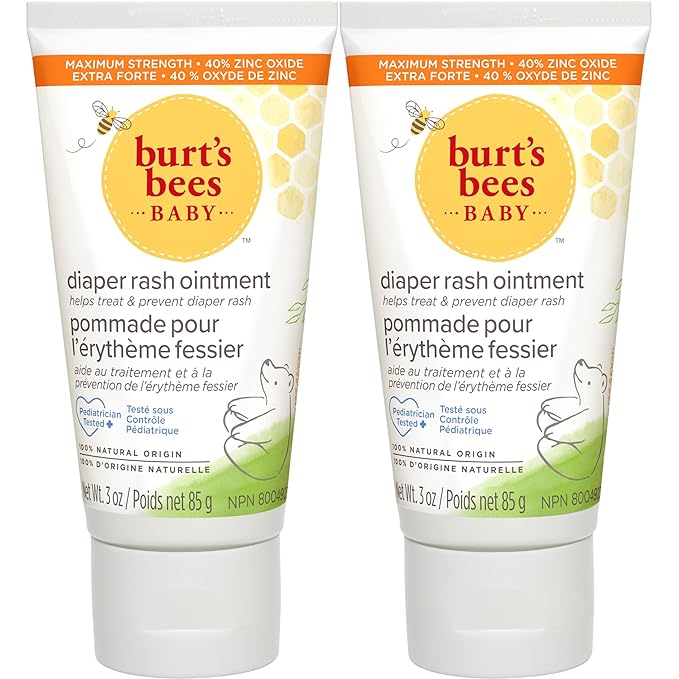 Burt's Bees Baby Diaper Rash Ointment Maximum Strength Cream with 40% Zinc Oxide, 100% Natural Origin, Pediatrician Tested, 3 Oz (Pack of 2)