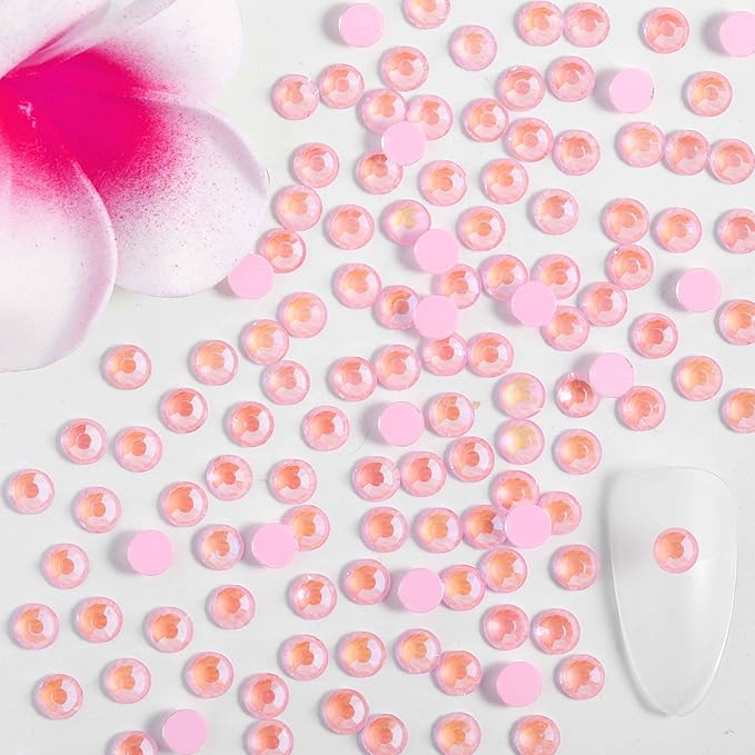 Beadsland 288pcs Flat Back Crystal Rhinestones Round Gems for Nail Art and Craft Glue Fix, Luminous Pink, SS30, 6.3-6.5mm