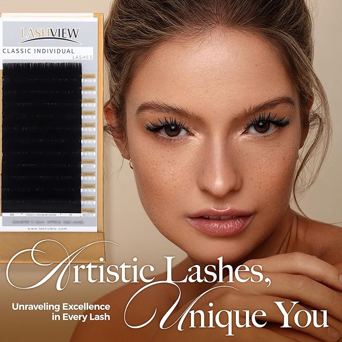 LASHVIEW Russian Volume Lashes 0.03mm Thickness C Curl 8-15mm Mix Tray Faux Individual Eyelash Extension Soft Semi-Permanent Lashes Pure Korean(Professional Salon Use)