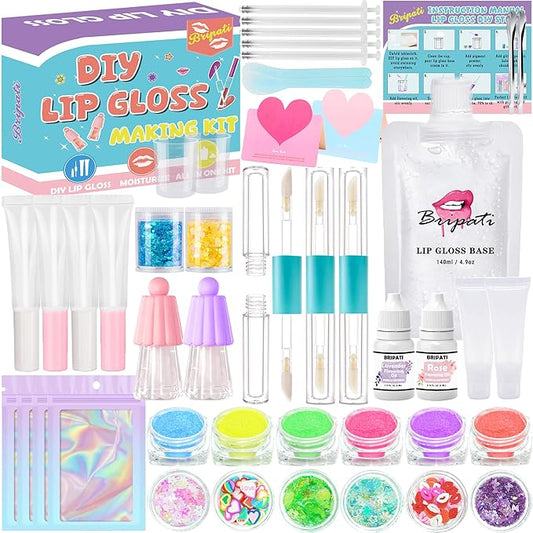 DIY Lip Gloss Making Kit - Make Your Own Lip Glosses Moisturizing DIY Lip Glaze Handmade Glittery Set for Teens Girls Women Makeup Lover Beginner Christmas Birthday Gift