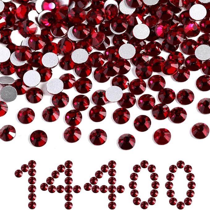 Beadsland Flatback Rhinestones Bulk,14400pcs Red Rhinestones for Nails Crafts Clothes DIY Decoration, Dark Siam, SS6, 1.9-2.1mm
