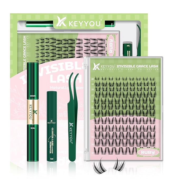 Fairy Ruby Lash Clusters Kit Manga Lash Extension Kit D Curl 108Pcs Eyelash Extension Kit Wispy Natural Invisible Band Lash Kit with Waterproof DIY Lash Extension Kit at Home(Ruby-D-8-18MIX)