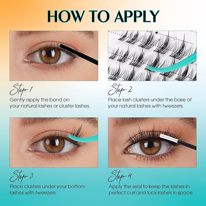 GEMERRY Lash Clusters with Bottom Lashes Natural Cluster Eyelash Extensions 11-14mm Cluster Lashes Wispy Lash Extension Clusters with 5-6mm Bottom Eyelashes DIY Eyelash Clusters for Self Use