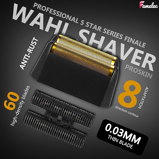 Black Razor Blades 5 Star Series for Wahl Foil Shaver Replacement Head Model 7031-100, 7043-100, Foil & Cutter Bar Assembly Compatible with Wahl Finale Replacement Foil, Head Shavers for Men