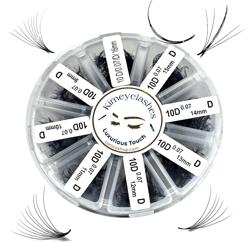 Kimeyelashes 4D to 10D - 0.07 C and D Curl 1000 Premade volume fans loose Fans, Handmade eyelash extensions supplies Russian volume lash promade fan (5D - 0.07 - Curl C, 18mm)