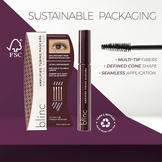 Blinc Amplified Tubing Mascara, Ultra-Longwearing Washable Mascara, Soft-Glam Volumizing, Lengthening and Defining Mascara, Gluten-Free and Cruelty-Free, Dark Brown, 9mL / 0.30 Fl. OZ