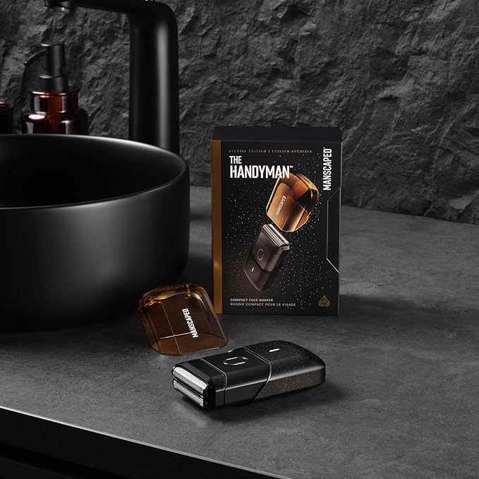 MANSCAPED® The Handyman™ Compact Face Shaver – Portable Men’s Travel Facial Hair Groomer, USB-C Rechargeable Razor, Electric Foil Face Shaver, Dual-Action SkinSafe® Foil Blades, Rocketman Edition