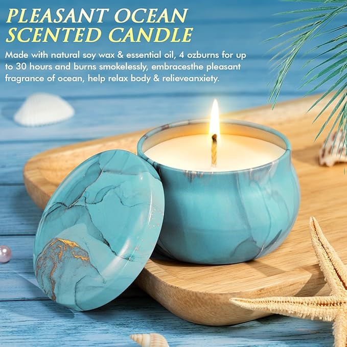 Birthday Gifts for Women Self Care Gifts Get Well Soon Gifts, Ocean Relaxing Spa Gifts Basket Care Package w/ Flannel Blanket 40 OZ Tumbler, Mothers Day Gifts for Mom Her Wife Girlfriends Sister Wife