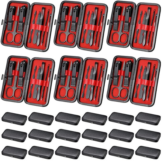 Lasnten 24 Set Manicure Set Bulk Nail Clippers Grooming Nail Kit Stainless Steel Professional Pedicure Kit Pedicure Tools with Travel Case Gifts for Men Women Personal(8 in 1,Red Black)