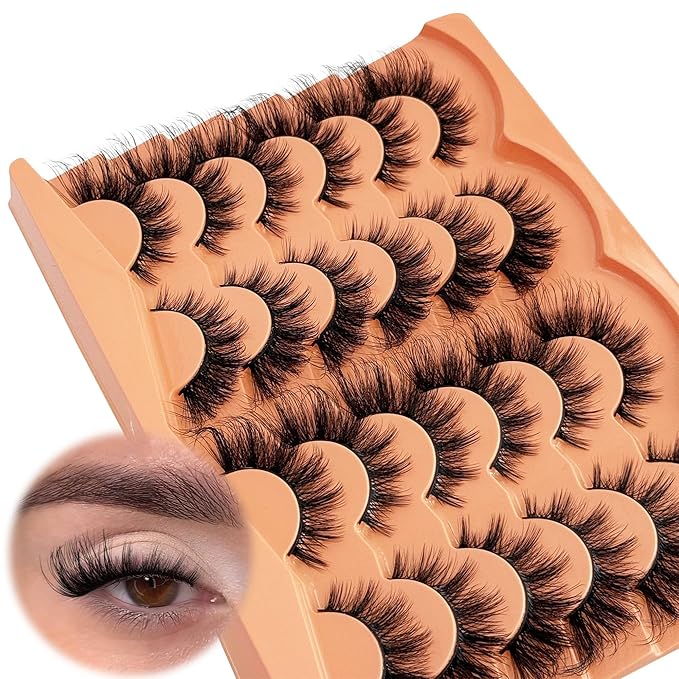 Cat Eye Lash False Eyelashes Strip Lashes Wispy Fake Eyelash Volume 18mm Mink Fluffy Fox Eyelashes Natural Look 12 Pairs Pack