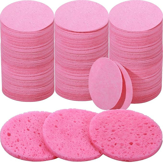 300 Count Compressed Facial Sponges Natural Face Sponges for Cleansing Disposable Facial Exfoliating Pads for Estheticians(Pink)