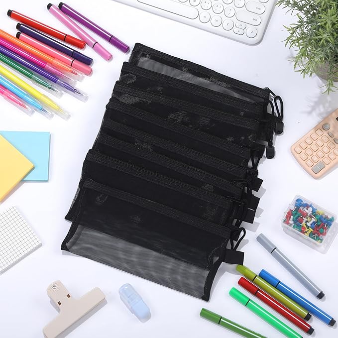 80 Pcs Mesh Zipper Pouch Bulk Multicolor Pencil Storage Pouch Multipurpose Mesh Cosmetics Bags Toiletry Makeup Bags for Office Travel Organization(Black)