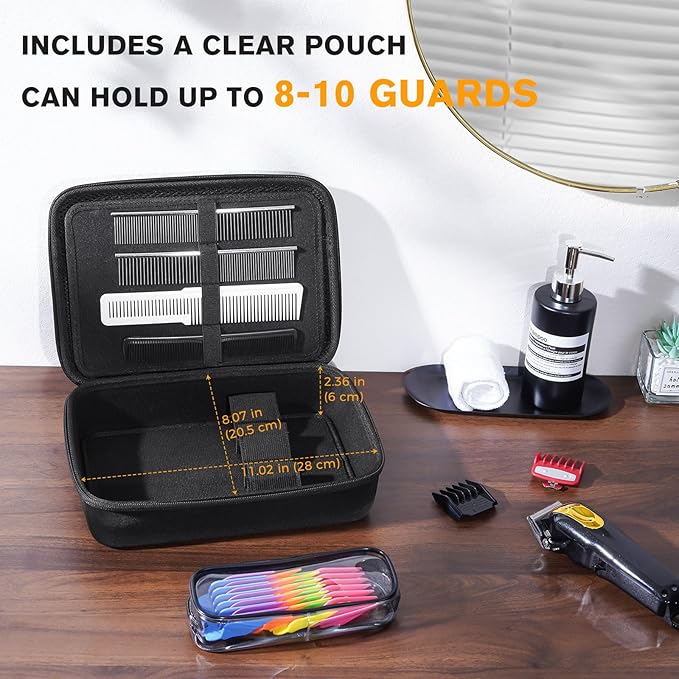 ProCase Hard Barber Accessories Case, Travel Bag for 3 Hair Clippers and Supplies, Trimmer Organizer Storage Box with Clear Pouch, Portable Holder for Men Razor Guard Grooming Kits -Black