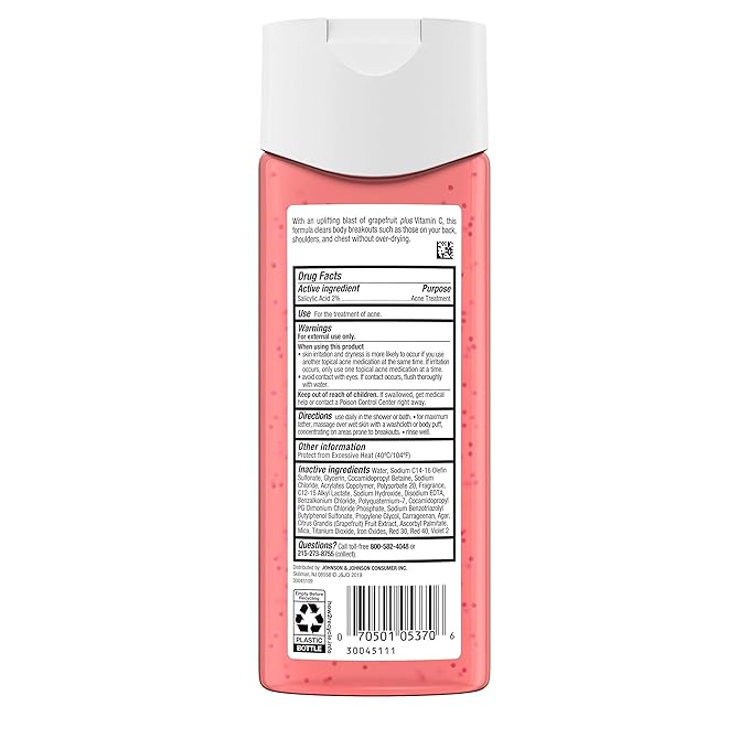 Neutrogena Body Clear Acne Treatment Body Wash with Salicylic Acid Acne Medicine, Pink Grapefruit Body Acne Cleanser to Prevent Breakouts on Back, Chest & Shoulders, 8.5 fl. oz, 3 Pack