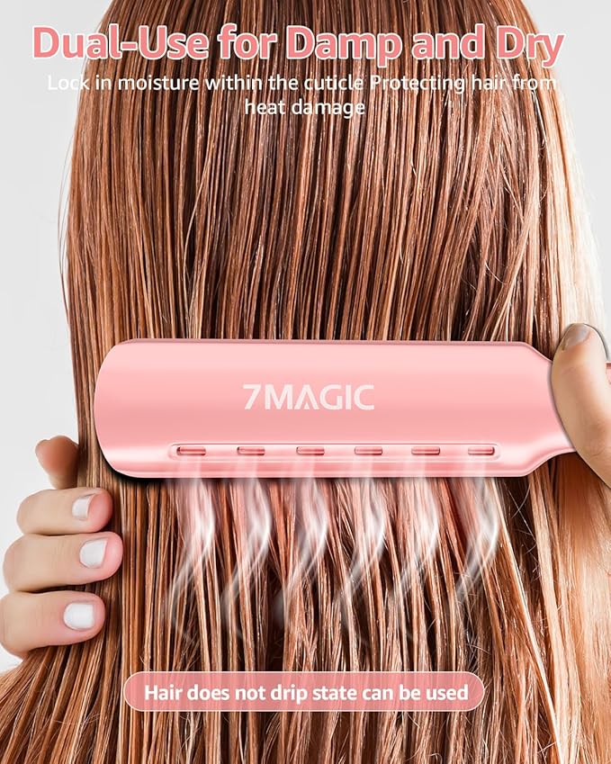 7MAGIC 1.7" Wide Hair Straightener, Nano Titanium Flat Iron for Wet & Dry Hair, Flat Iron Hair Straightener with 5 Temp, MCH Fast Straightening Iron, Hair Iron with Dual Voltage, Pink