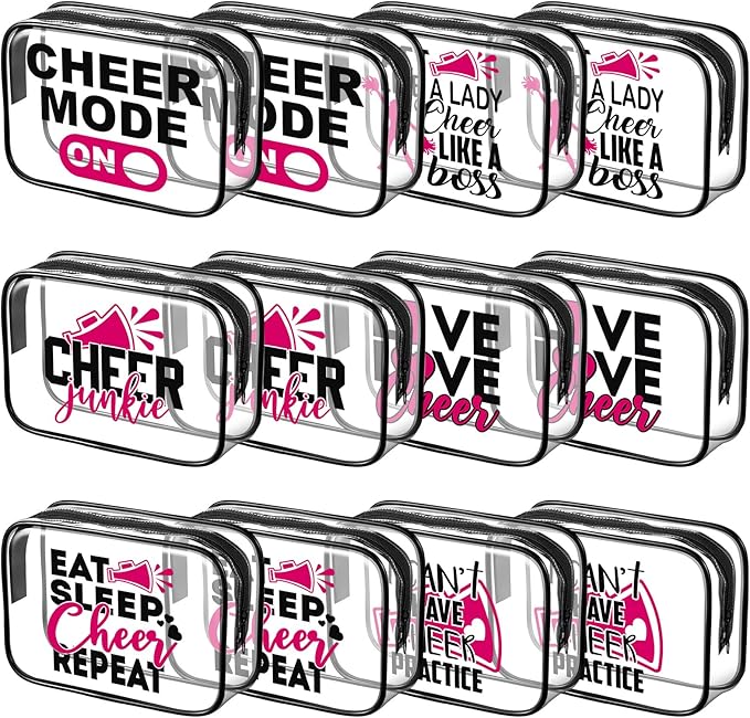 Abbylike 12 Pcs 7 x 4.7 x 2.4'' Cosmetic Bag Gifts Accessories for Makeup Bags PVC Cheer Case Clear Toiletry Zipper Pouch for Women Christmas Xmas