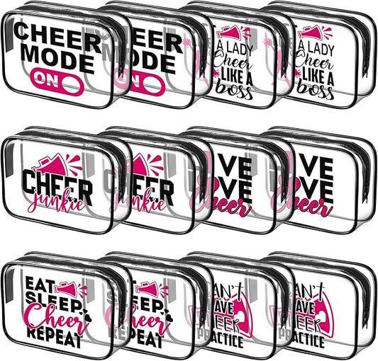 Abbylike 12 Pcs 7 x 4.7 x 2.4'' Cosmetic Bag Gifts Accessories for Makeup Bags PVC Cheer Case Clear Toiletry Zipper Pouch for Women Christmas Xmas
