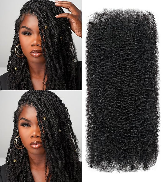 Afro Kinky Bulk Human Hair for Braiding – 20 Inch, Double Drawn, 35g/Strand, Natural Black – Kinky Curly Braiding Hair for Locs, Twists, Loc Repair, Dreadlock Extensions (Natural Black, 20 Inch)