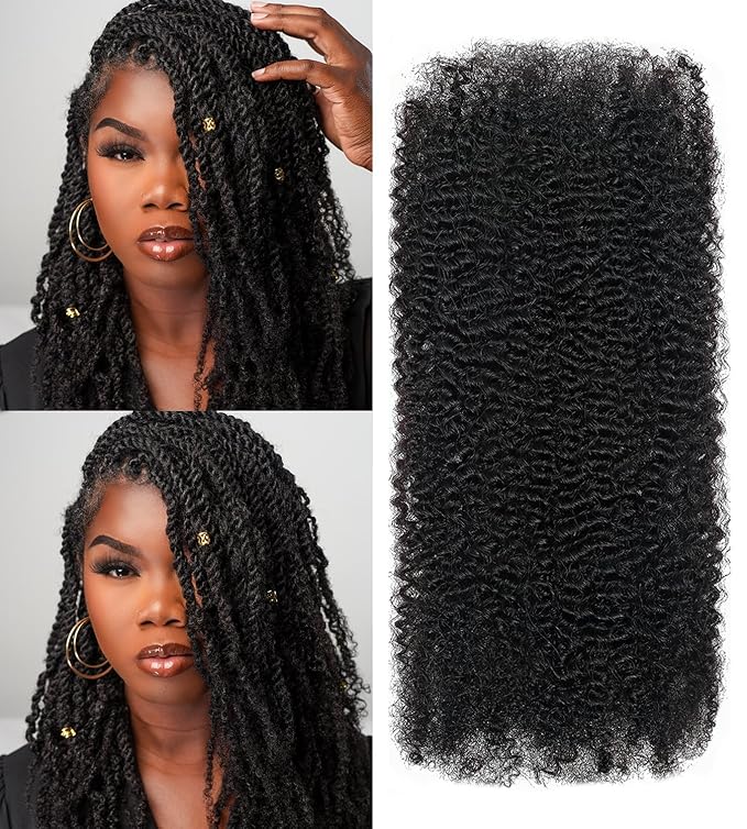 Afro Kinky Bulk Human Hair for Braiding – 22 Inch, Double Drawn, 35g/Strand, Natural Black – Kinky Curly Braiding Hair for Locs, Twists, Loc Repair, Dreadlock Extensions (Natural Black, 22 Inch)