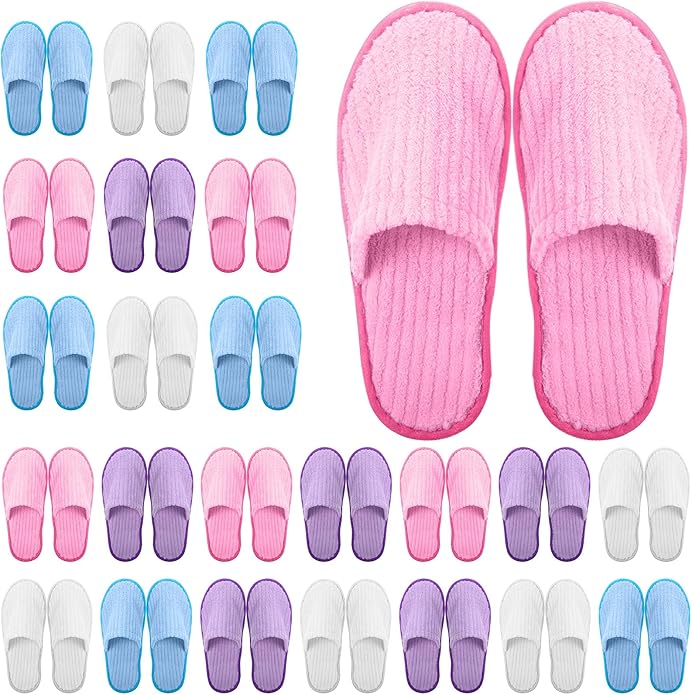 Geyoga 24 Pairs Disposable Slippers for Guests Bulk 2 Size Cotton Hotel Spa House Slippers for Graduation Wedding Party Shoeless Home Travel Individually Wrapped