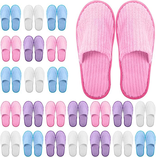 Geyoga 24 Pairs Disposable Slippers for Guests Bulk 2 Size Cotton Hotel Spa House Slippers for Graduation Wedding Party Shoeless Home Travel Individually Wrapped
