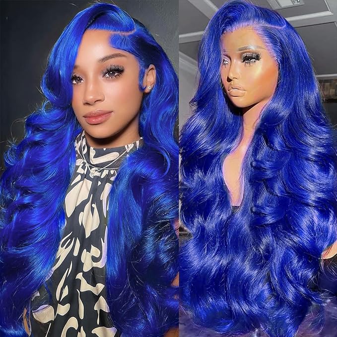 28 Inch Blue Lace Front Wig Human Hair Blue Human Hair Wig 200 Density 13X4 HD Lace Front Wigs Human Hair Pre Plucked Human Hair Wig Color Blue Wig Human Hair Blue Lace Frontal Wigs Human Hair