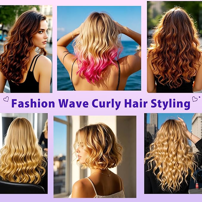 3 Barrel Curling Iron Hair Crimper: Aleath Dual Voltage Adjustable Temperature Three Barrels Hair Waver - Ceramic 1 inch Curler Wand（Purple）