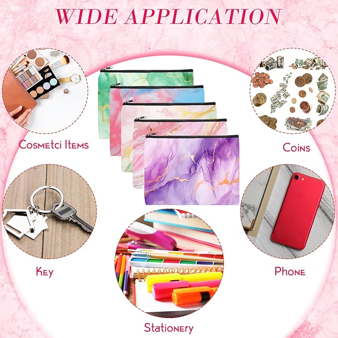 Eccliy 20 Pcs Marble Makeup Bag Cosmetic Bag Canvas Gifts Marble Themed Accessories for Girls Toiletry Pouch with Zipper for Women Party Shopping Home Travel, 9 x 7 Inch