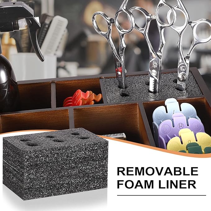 Noverlife Wooden Barber Clipper Tray, Anti-slip Hairdresser Clipper Organizer, Wood Barber Table Collector, Professional Hair Trimmer Holder, Cosmetic Container Razor Tool Case Box with 5 Slots