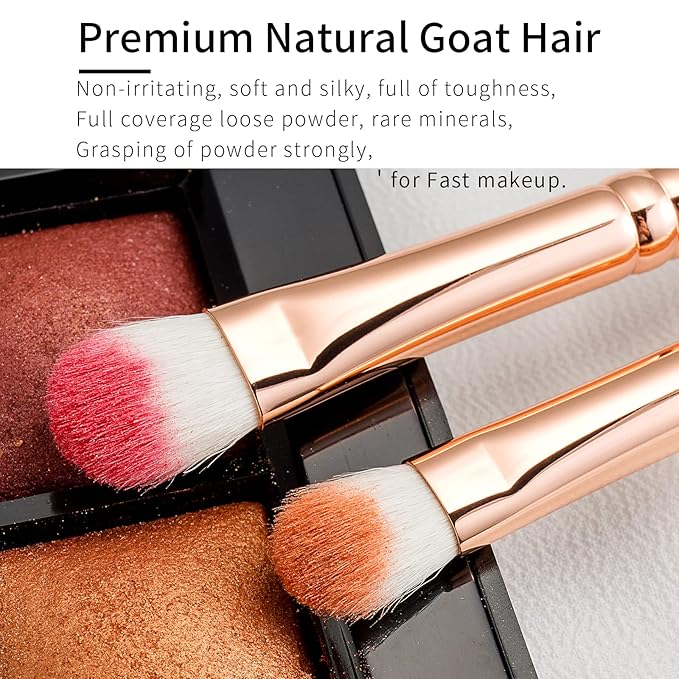Natural Goat Hair Eye Shadow Brush Set, ENZO KEN Fluffy Blending Eyeshadow Brush Set with Case, Small Nose Contour Brush, Natural Hair Eyeshadow Brushes, Eye Brush, Eyeshadow Blending Brush. Pink,E400
