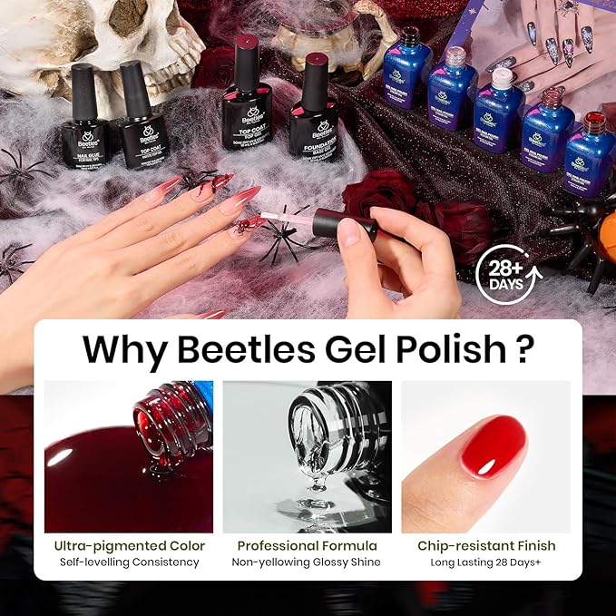 Beetles Gel Nail Polish Set, Red Black Cat Eye Gel Polish and Soild Nail Glue Kit -All in 1 Beetles X DIY nail with Chrome Nail Powder 5D Nail Stickers and Rings for Party Gift Holiday