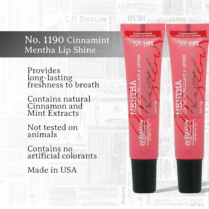 C.O. Bigelow Cinnamint Mentha Lip Shine Balm Trio, Lip Gloss & Balm Tubes, 3 Pack, 0.5 oz / 14g each